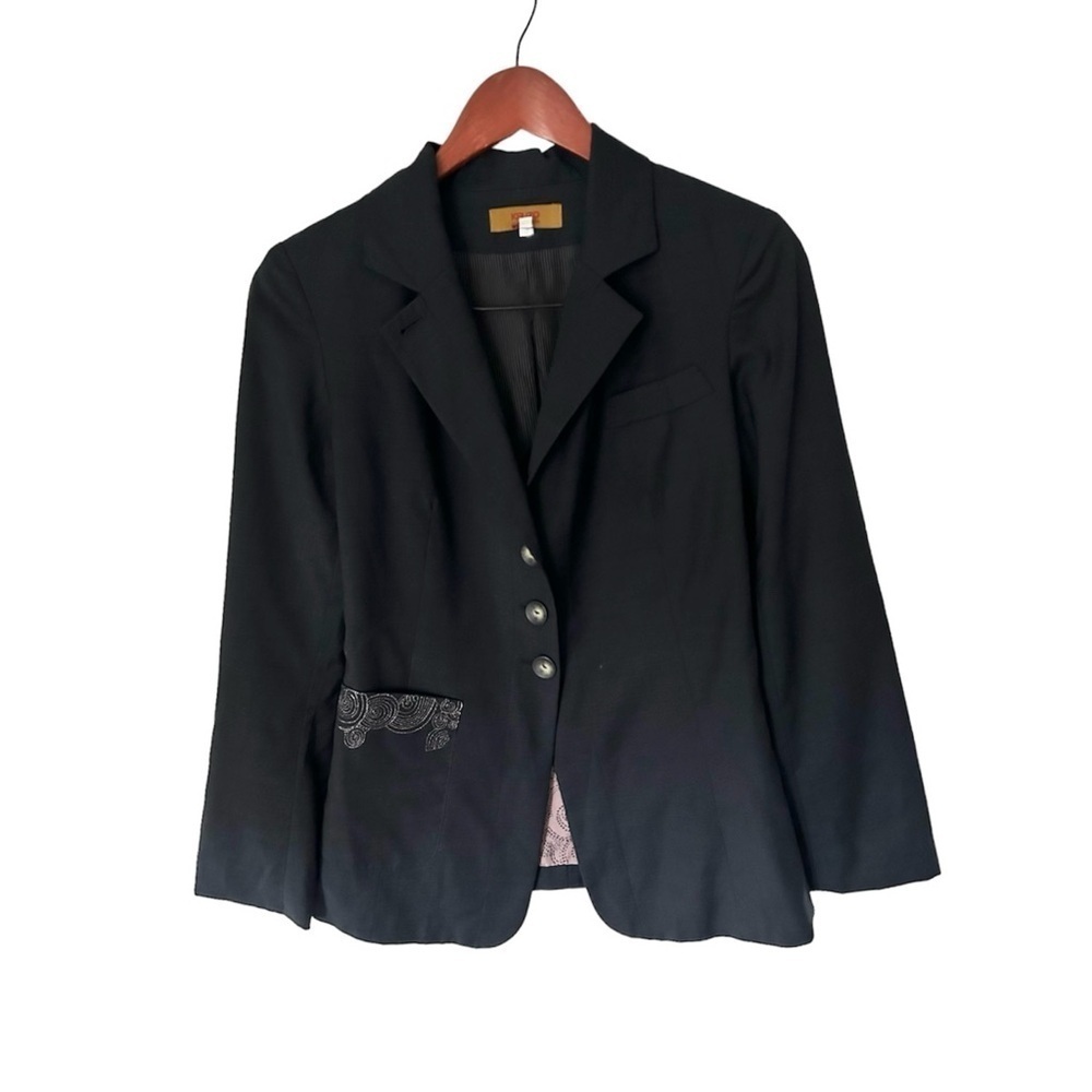 Kenzo jungle lana wool women navy blazer size 36 embroidered pocket